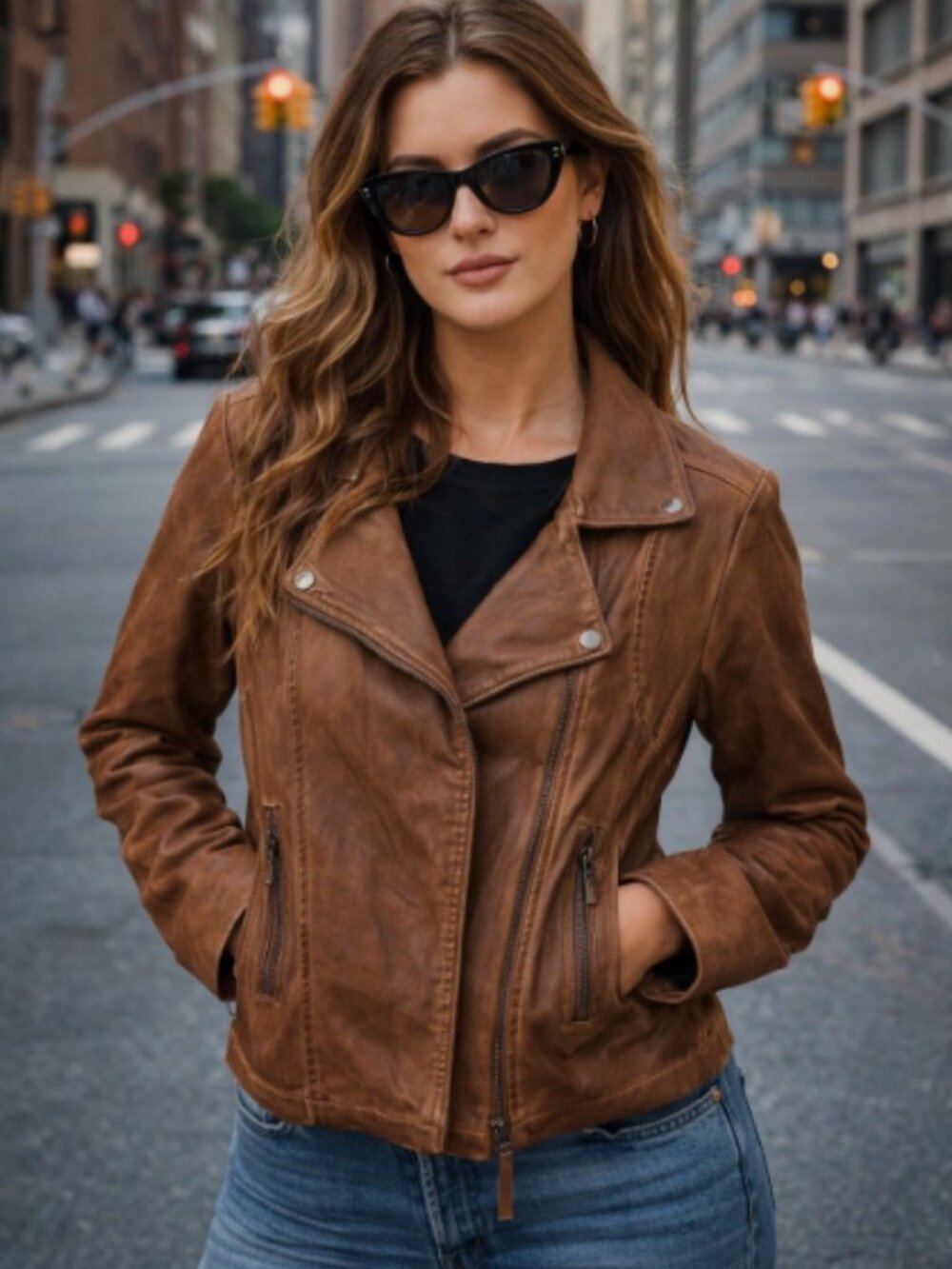 Max Studio Vegan Faux Leather Moto Jacket Womens XL Brown Front Zipper Biker